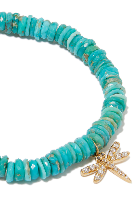 Dragonfly Charm Bracelet, Turquoise with 14K Yellow Gold & Diamonds